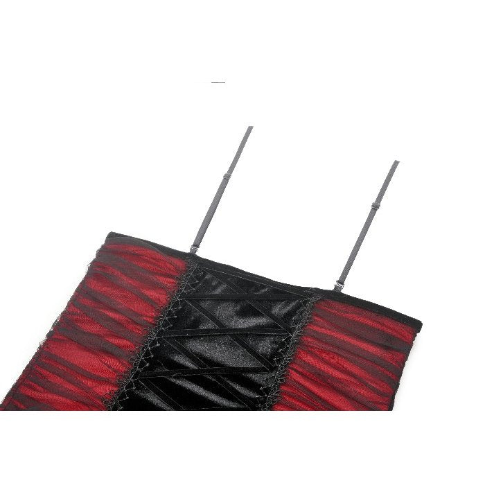 Dark in Love Lilith Goth Gown – Red & Black Velvet Mesh Panel Dress