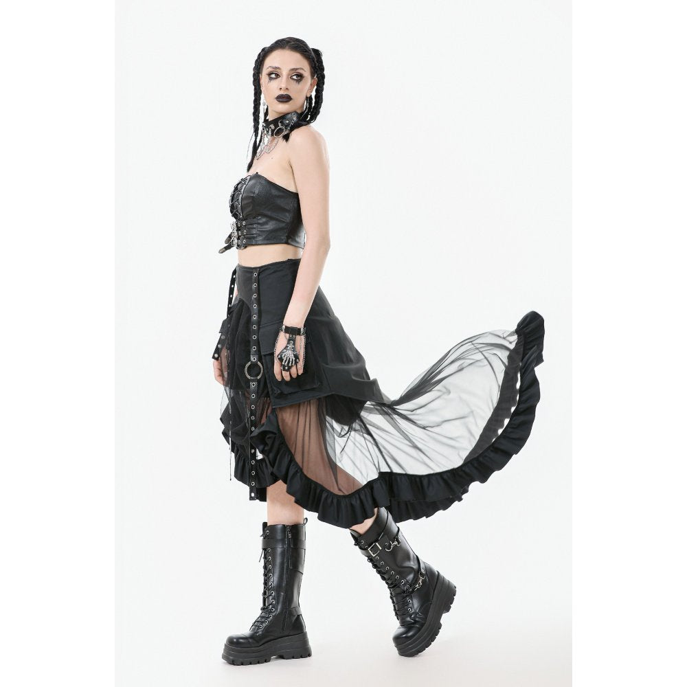 Dark in Love Belladonna Goth Skirt – Black Mesh with Buckle Straps