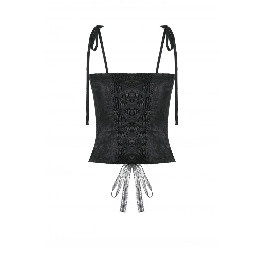 Dark in Love Selene Black Floral Jacquard Ruffled Corset Top