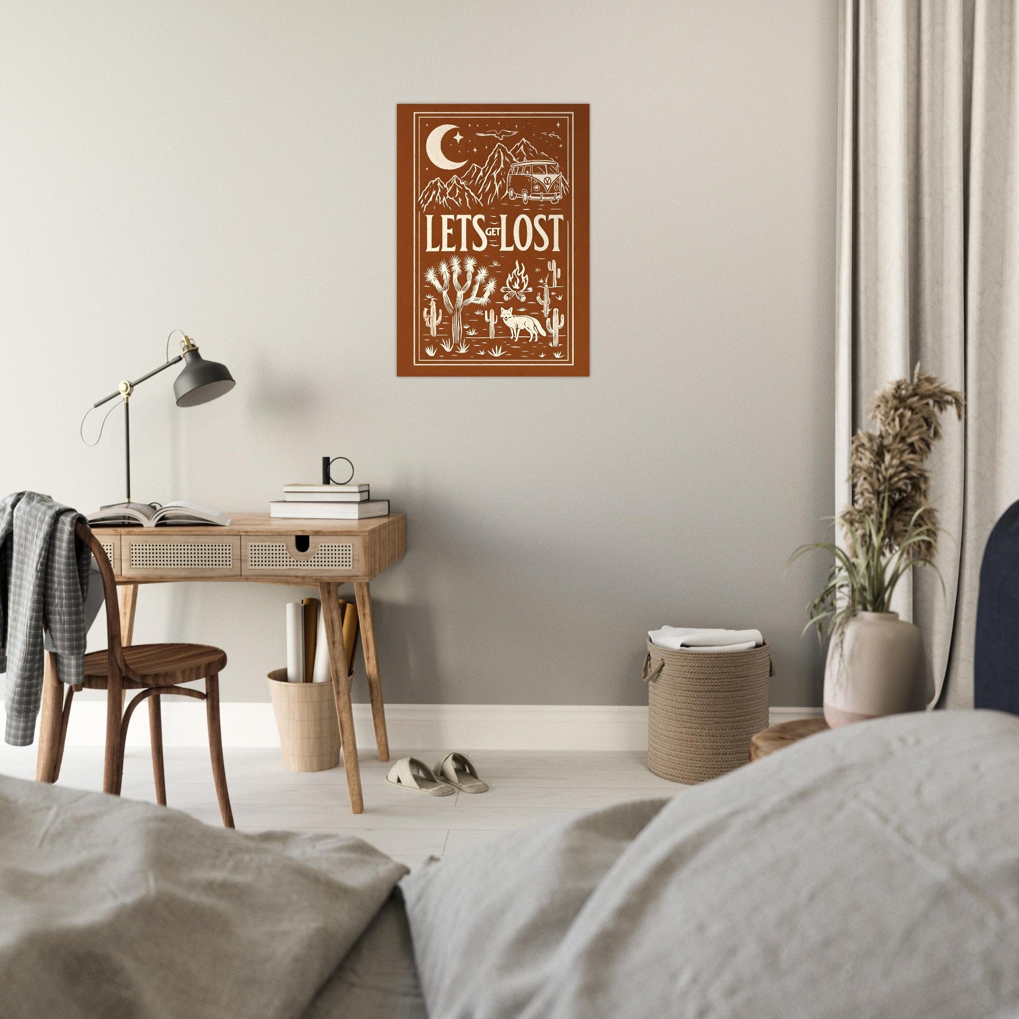 Let’s Get Lost Poster – Retro Travel Wall Art – Wanderlust Camper Van Print