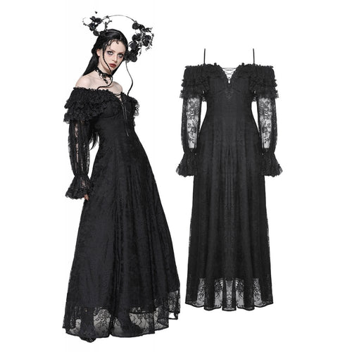 Dark in Love Cosette Gothic Maxi Dress – Lace Ruffle Off-Shoulder
