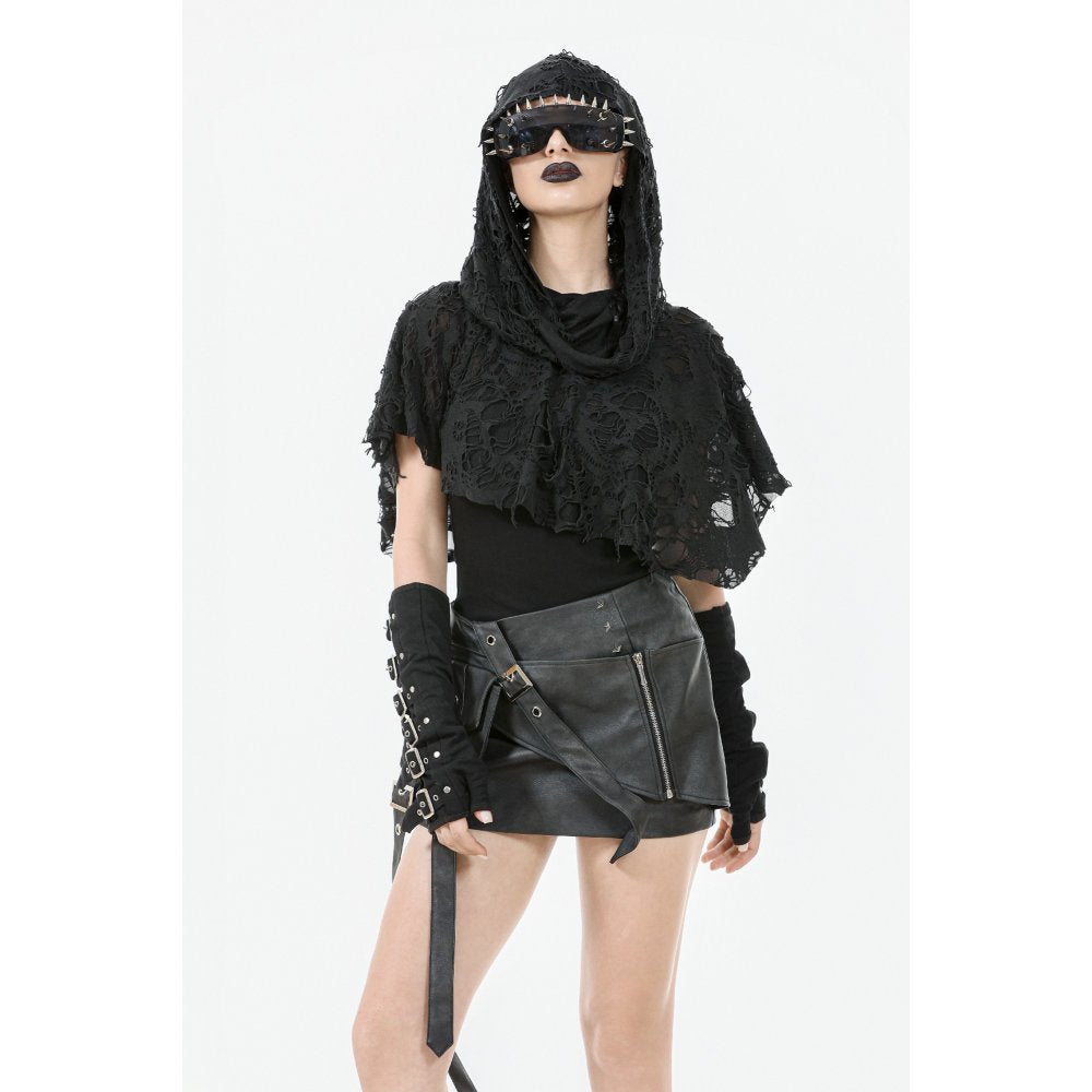 Dark in Love Nyx Distressed Shredded Hooded Poncho | Gothic Lace Cape