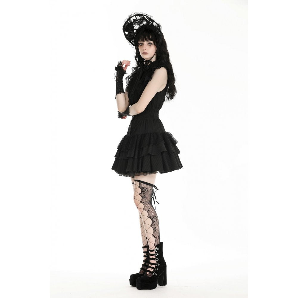 Dark in Love Diya Black Tiered Goth Dress – Sleeveless Lace Victorian