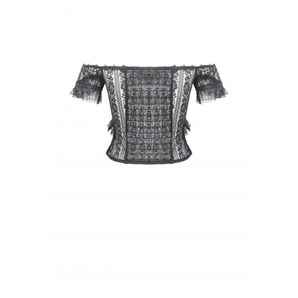 Dark in Love Ophelia Gothic Top – Black Lace Off-Shoulder Corset Style