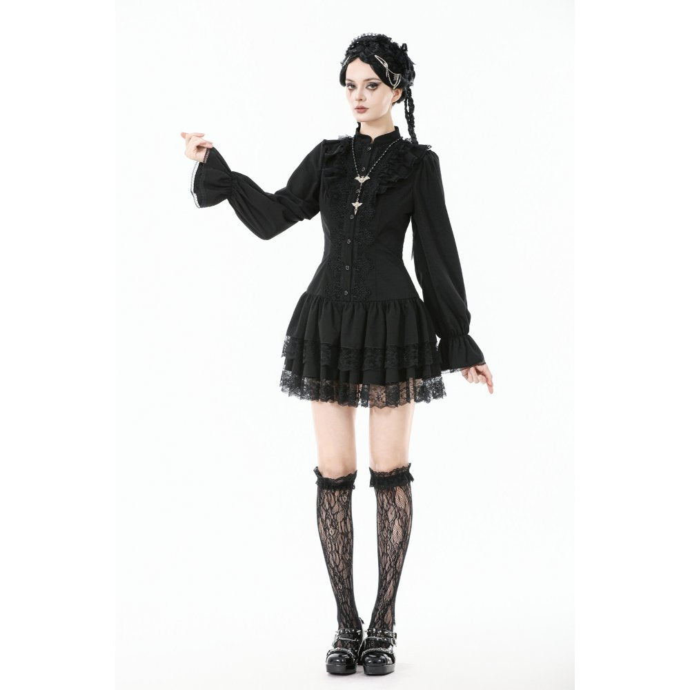Dark in Love Desdemona Victorian Mini Dress – Black Lace Gothic Style
