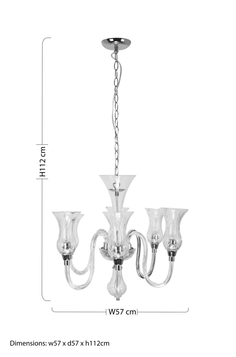 Orsina Abelia 6-Arm Chandelier – Modern Glass and Chrome Ceiling Light