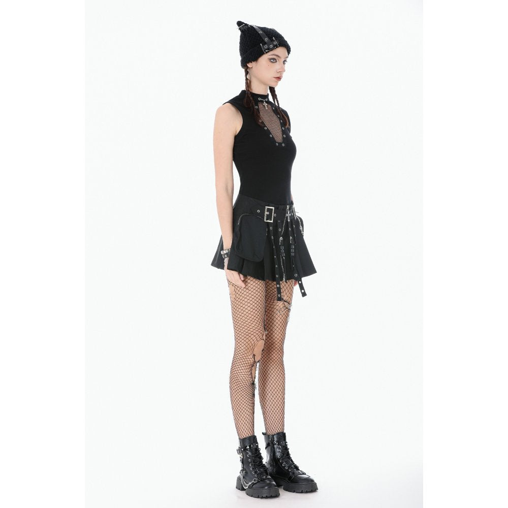 Dark in Love Punk Coffin Mesh Panel Top – Sleeveless Gothic Cotton Top