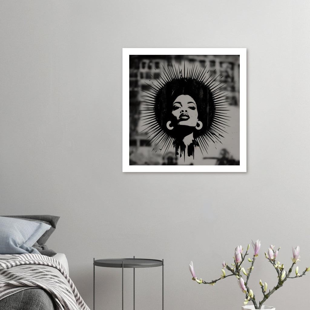 Afro Woman Silhouette Art Print – Grayscale Modern Wall Poster | Bold Feminine Decor