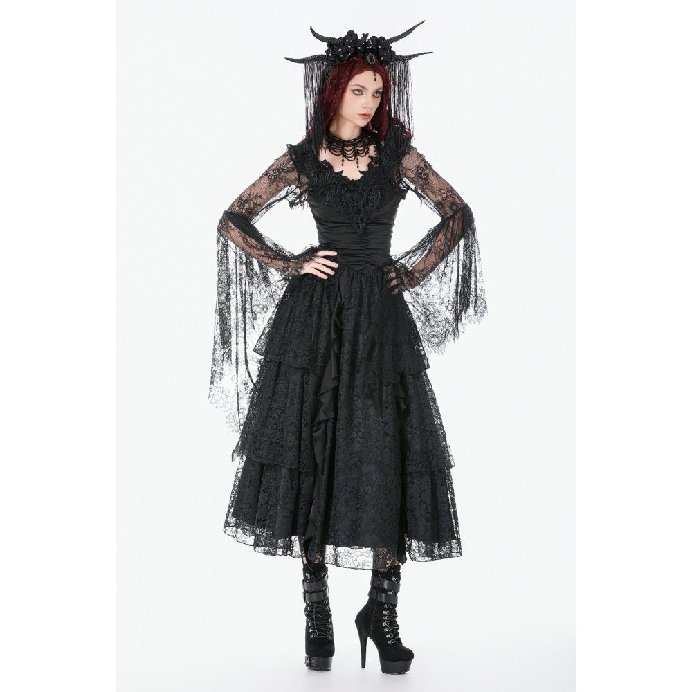 Dark In Love Gothic Lace Bell Sleeve Cape – Dragon Embroidery