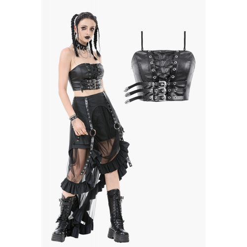 Dark in Love Ravena Faux Leather Corset Top – Black Buckled Goth Style