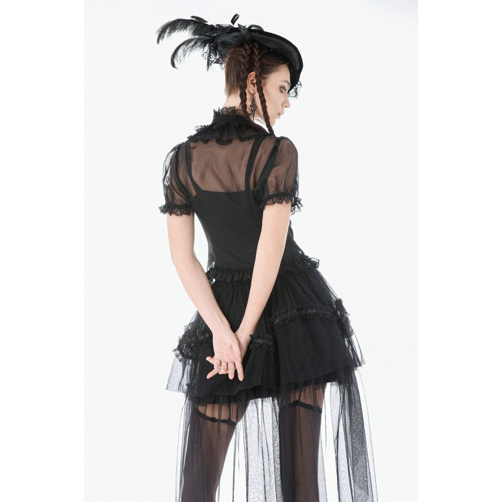 Dark in Love Gothic Black Sheer Mesh Tailed Petticoat Skirt