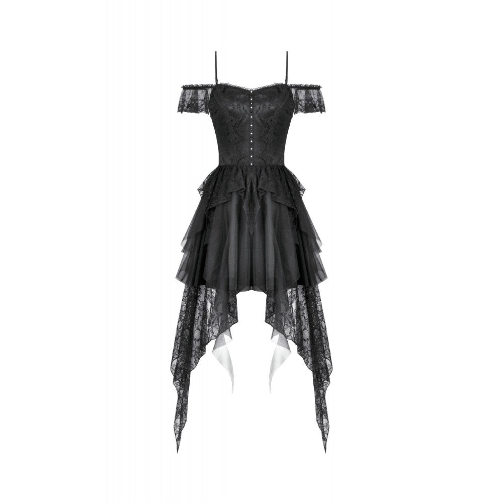 Dark in Love Morgana Gothic Off-Shoulder Lace High-Low Dress
