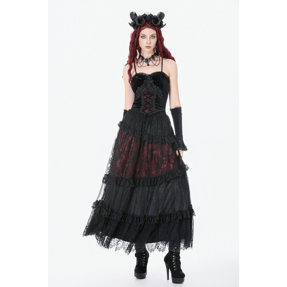 Dark in Love Gothic Black & Red Velvet Lace Corset with Straps