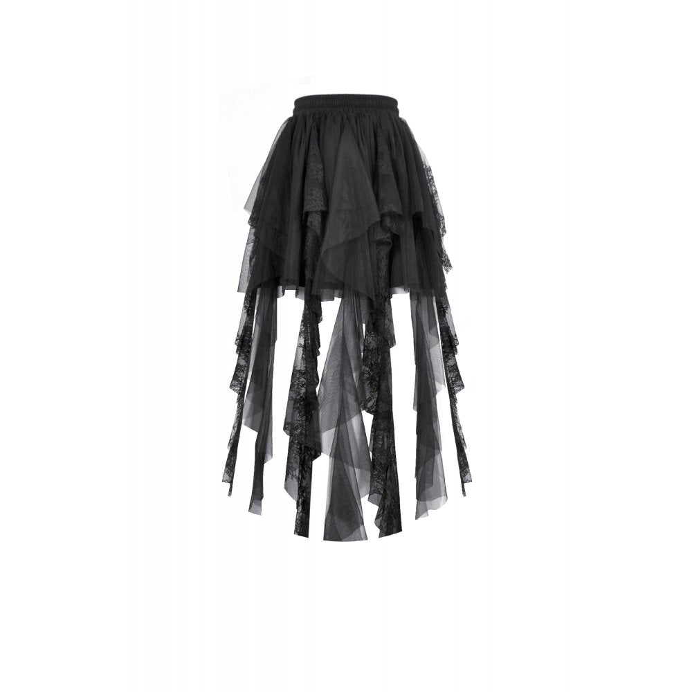 Dark in Love Dark Fairy Lace Skirt – Black Gothic High-Low Mesh