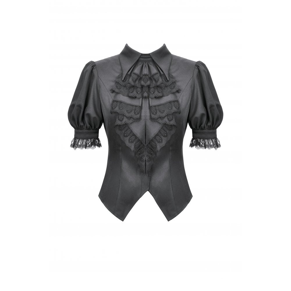 Dark in Love Viktoria Gothic Blouse – Black Lace Ruffle Victorian Top