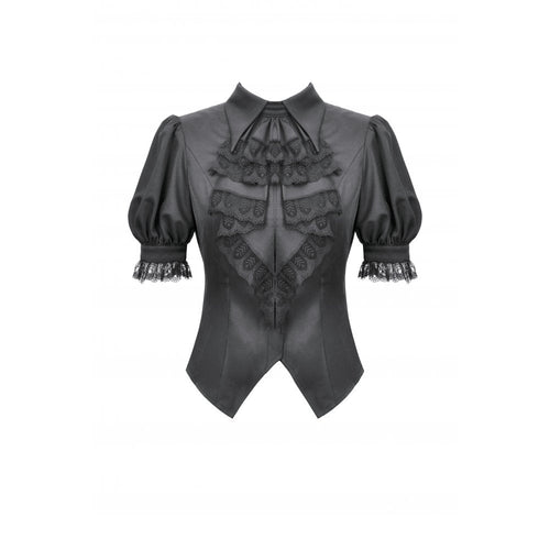 Dark in Love Viktoria Gothic Blouse – Black Lace Ruffle Victorian Top