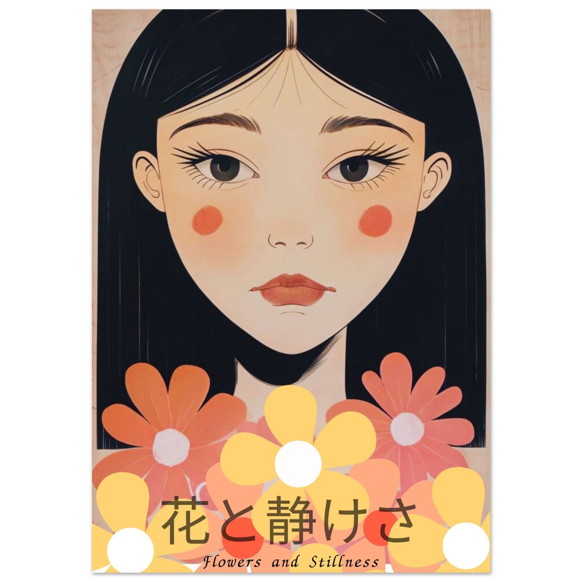 Flowers & Stillness: Japanese Portrait Art Print - Stunning Matte Poster for Home Decor