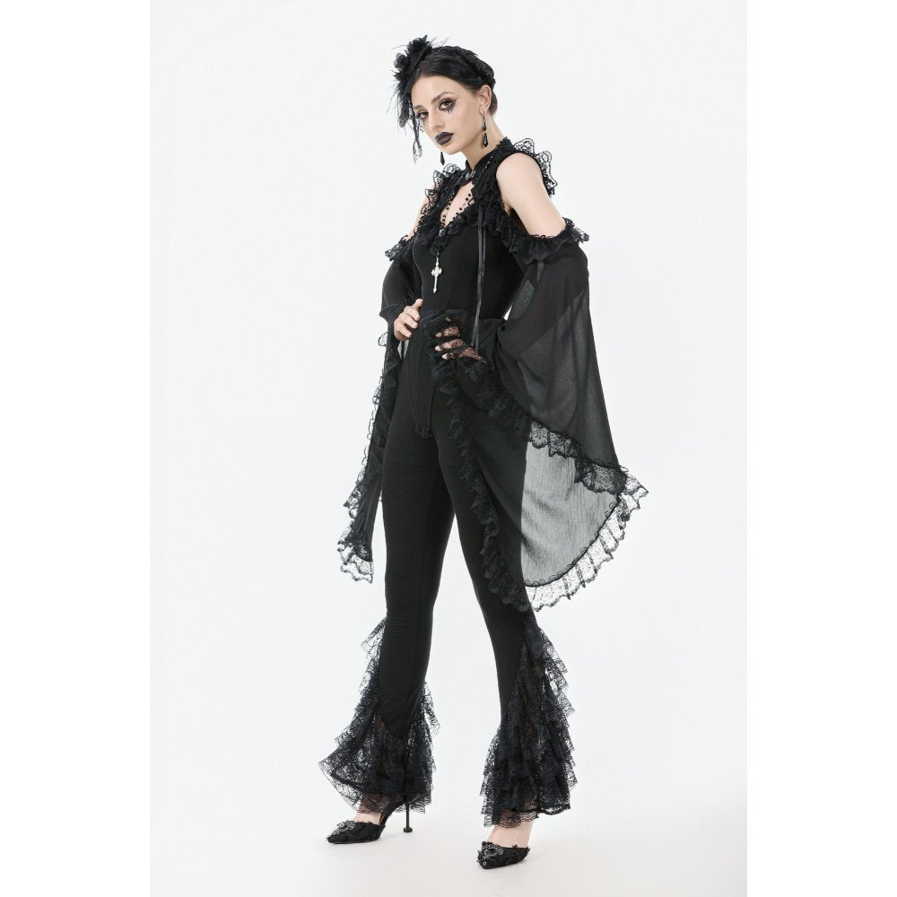 Dark in Love Goth Flare Leggings – Black High Waist Lace Frill
