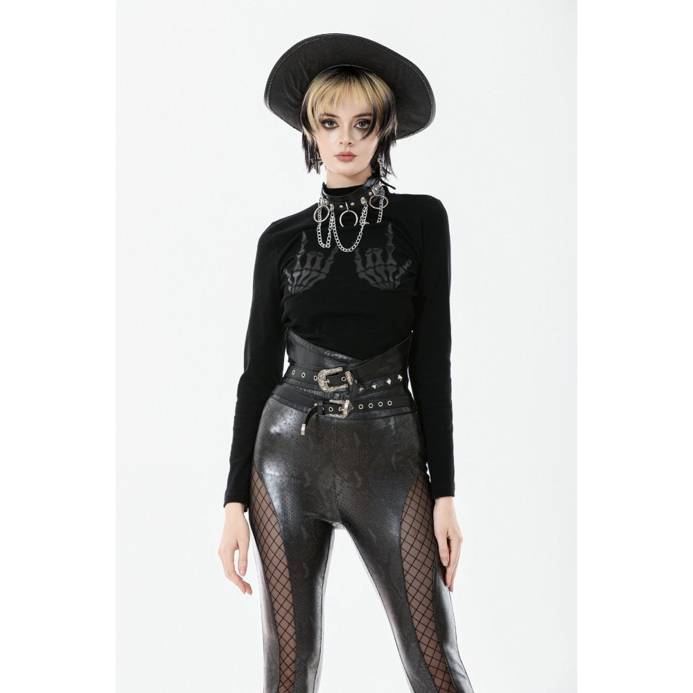 Dark in Love Lilith Skeleton Hands Goth Top – Black Cotton Long Sleeve