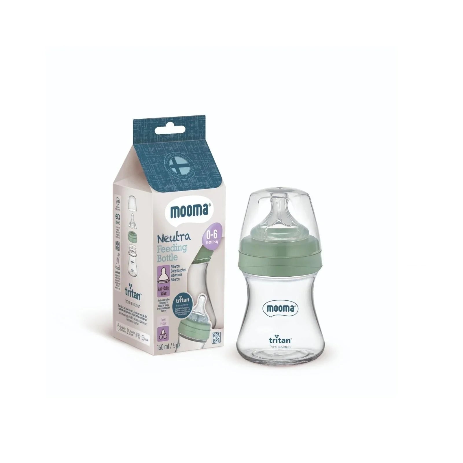Mooma Neutra Tritan Bottle Slow Flow 0-6 months 150ml - Sage Green