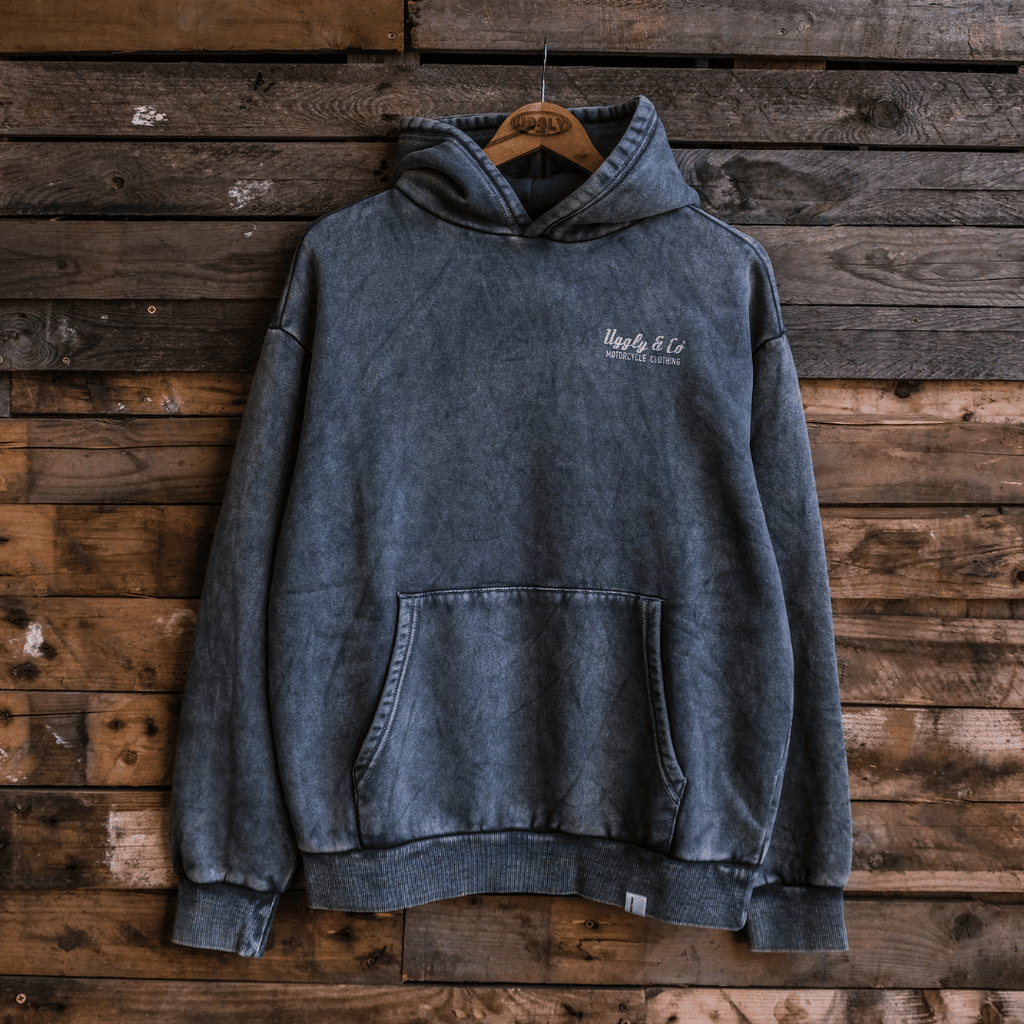 Uggly and Co Blue Diamond Acid Wash Heavyweight 380gsm Retro Hoodie