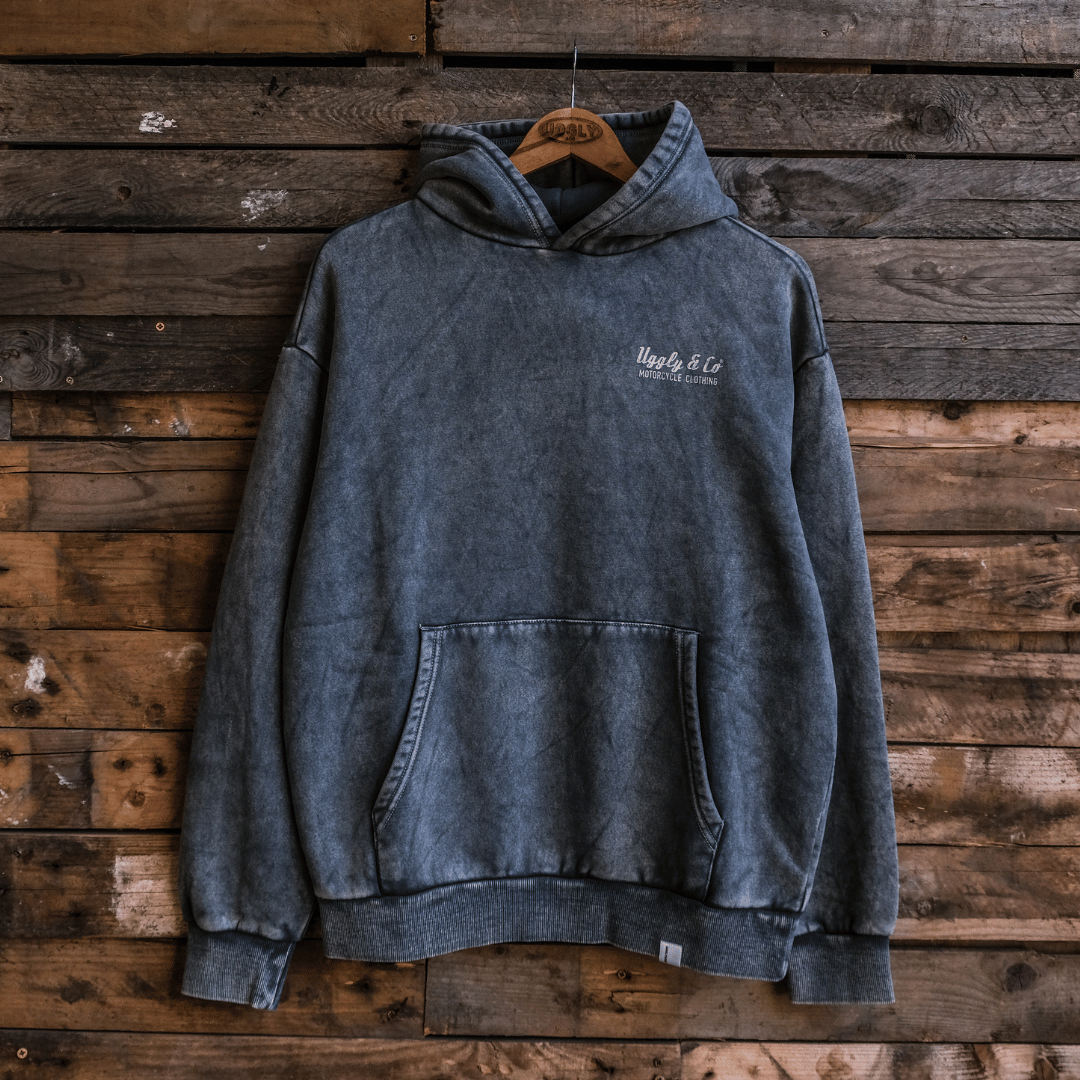 Uggly and Co Blue Diamond Acid Wash Heavyweight 380gsm Retro Hoodie