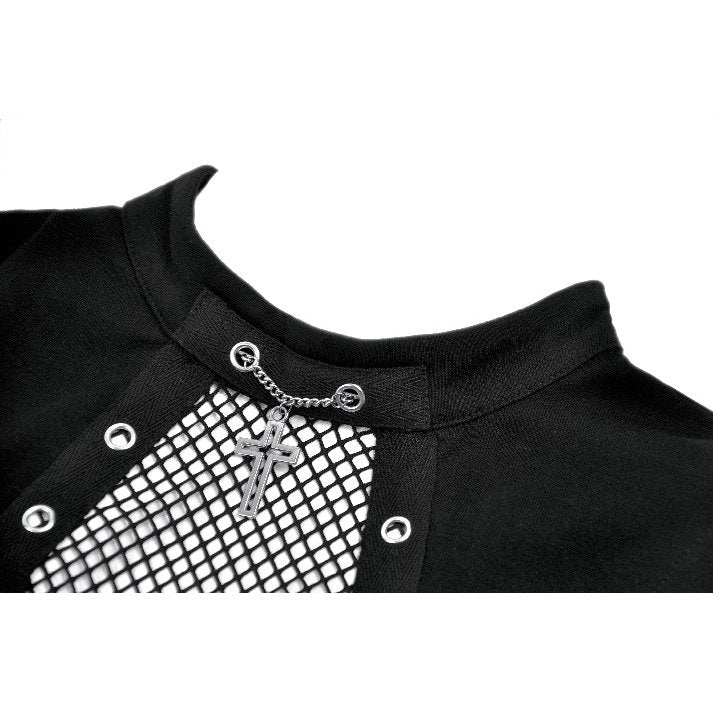Dark in Love Punk Coffin Mesh Panel Top – Sleeveless Gothic Cotton Top