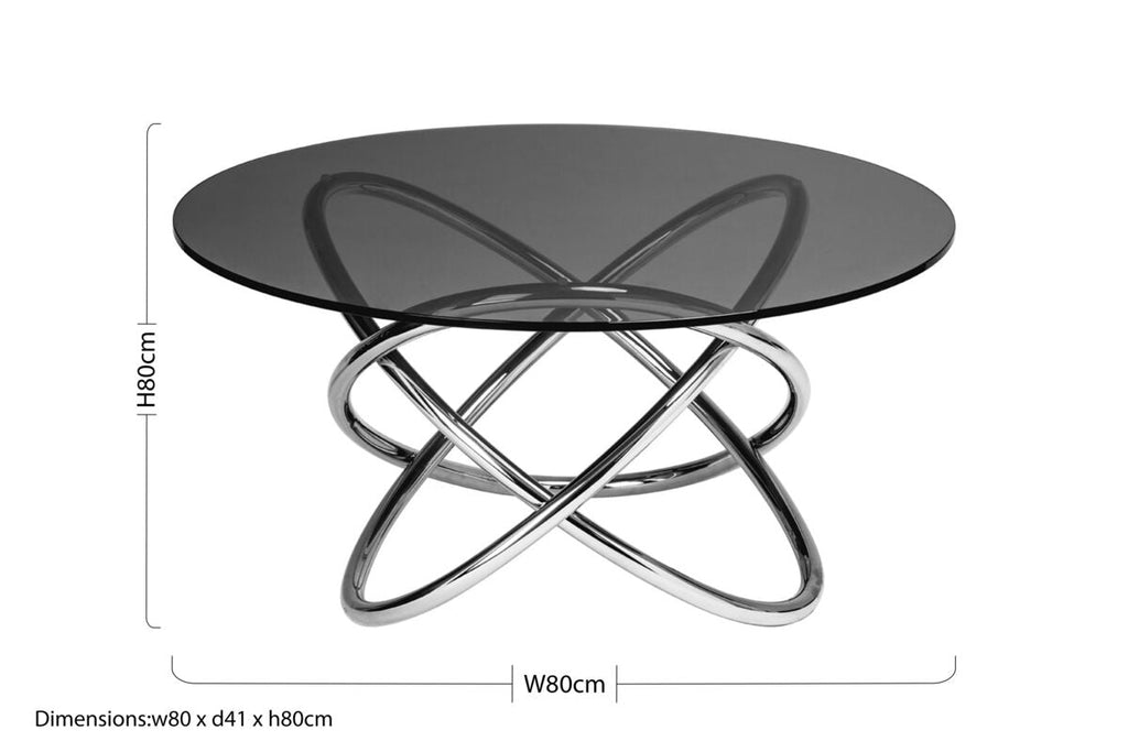 Orsina Cassy Smoked Glass Side Table | Round Silver Steel Frame