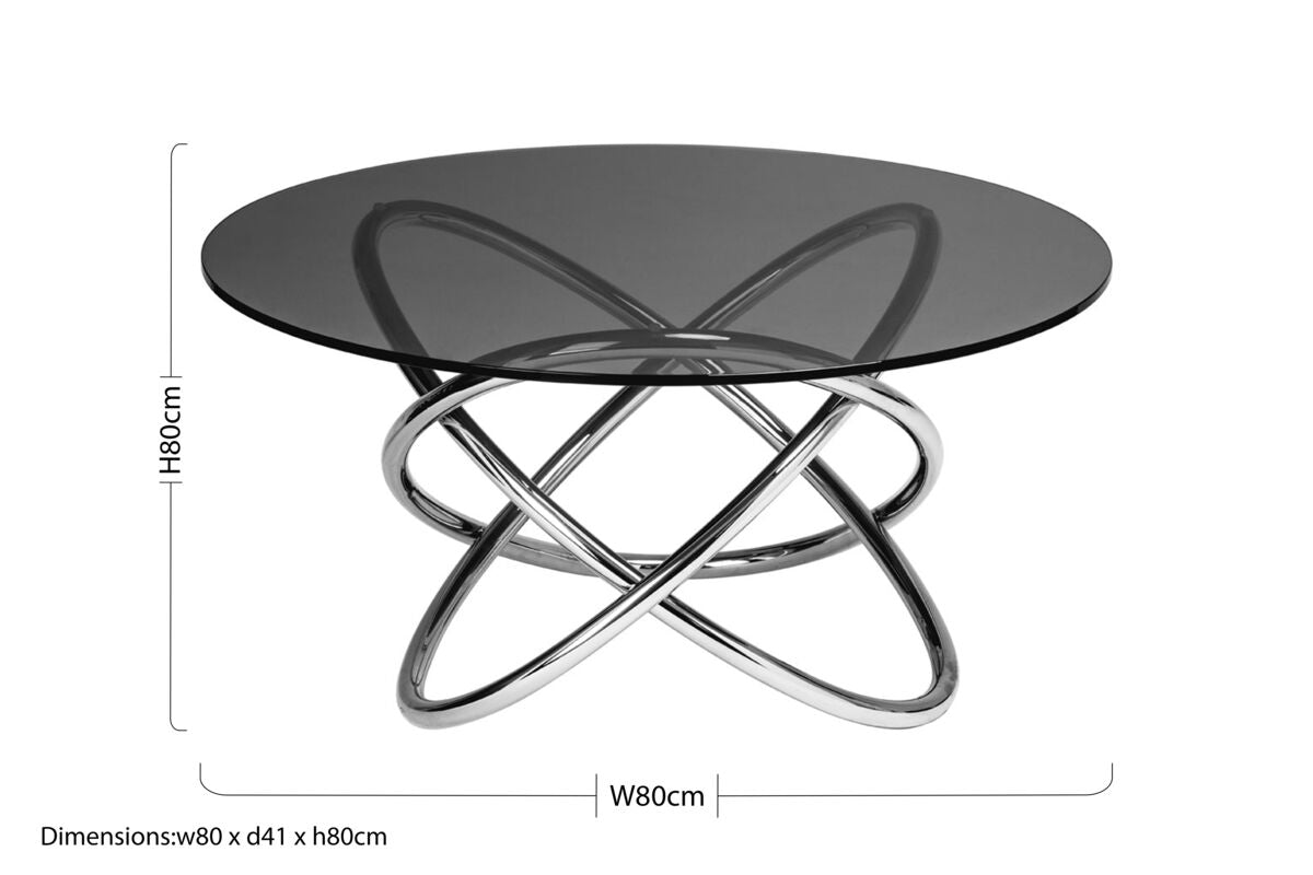 Orsina Cassy Smoked Glass Side Table | Round Silver Steel Frame