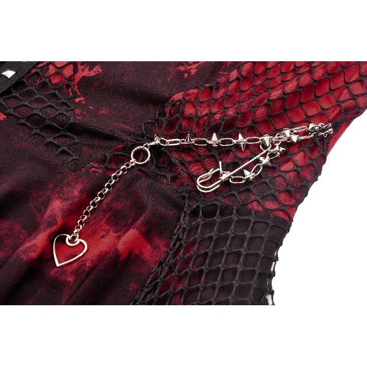 Dark in Love Bellatrix Red & Black Mesh Gothic Asymmetrical Dress