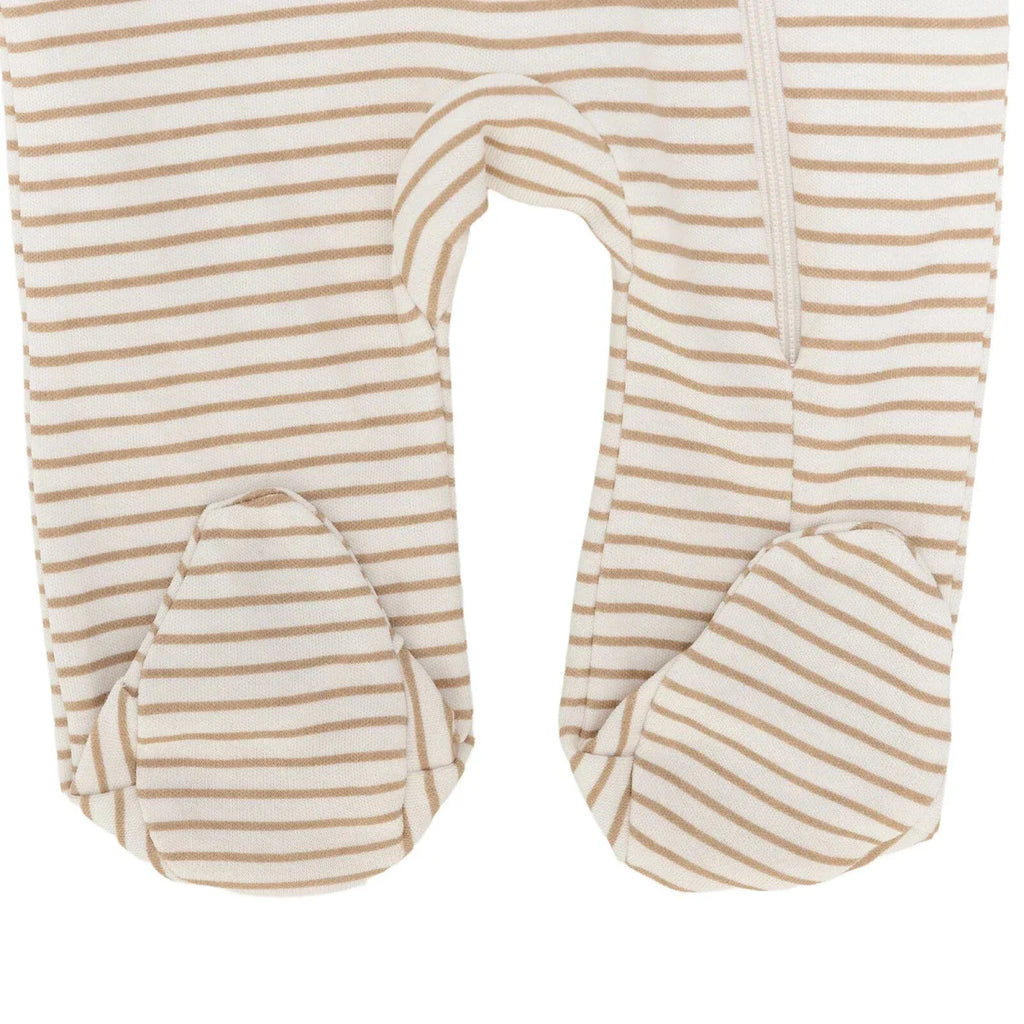 Baby Boy Footed Sleepsuit Striped Zip Fastening Crew Neck - Beige