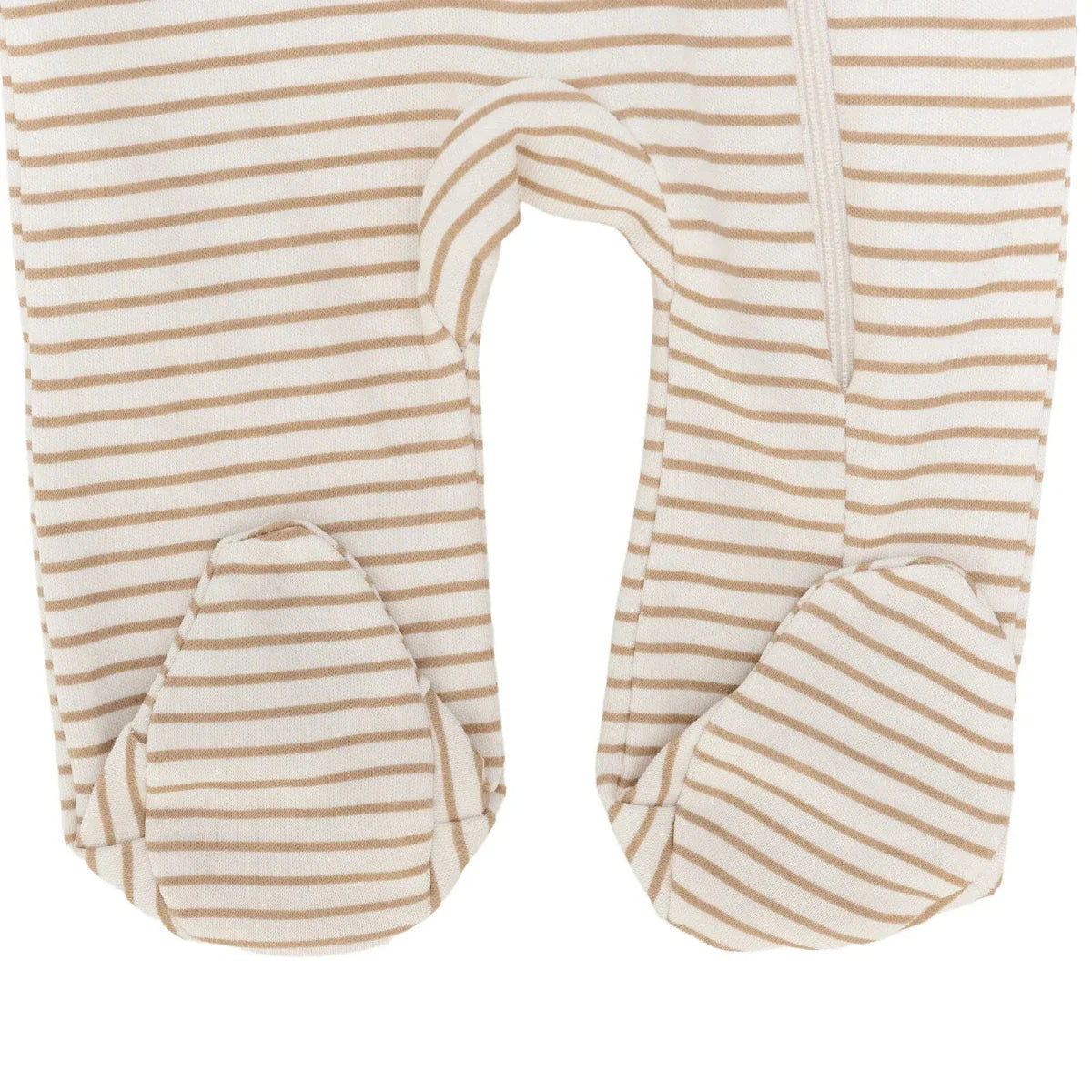 Baby Boy Footed Sleepsuit Striped Zip Fastening Crew Neck - Beige