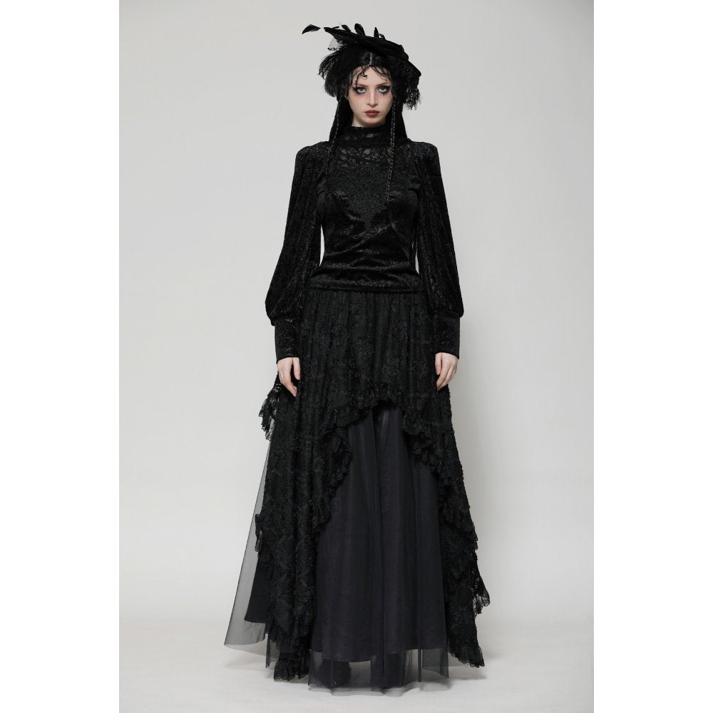 Dark in Love Cyra Gothic Jacquard Velvet Bell Sleeve Turtle Neck Top