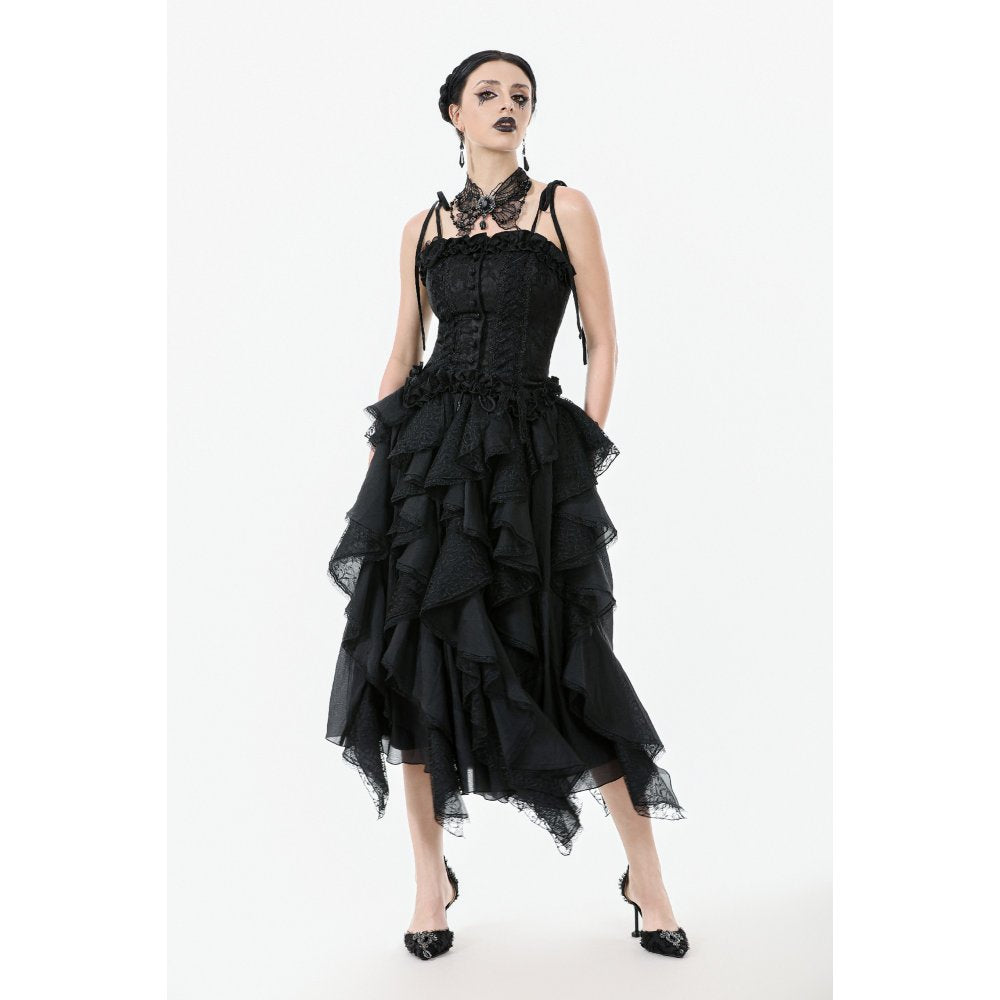 Dark in Love Selene Black Floral Jacquard Ruffled Corset Top