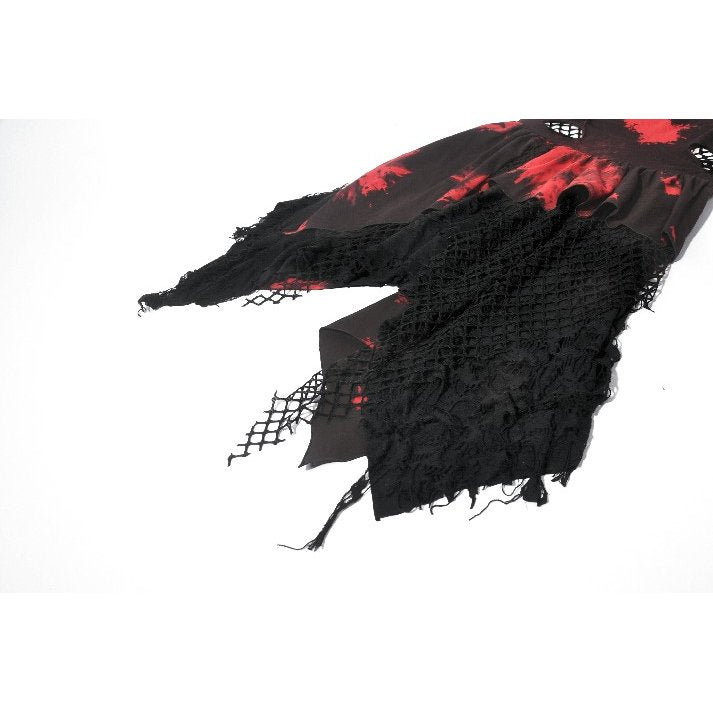 Dark in Love Red & Black Tie Dye Punk Dress | Asymmetric Mesh Goth Style