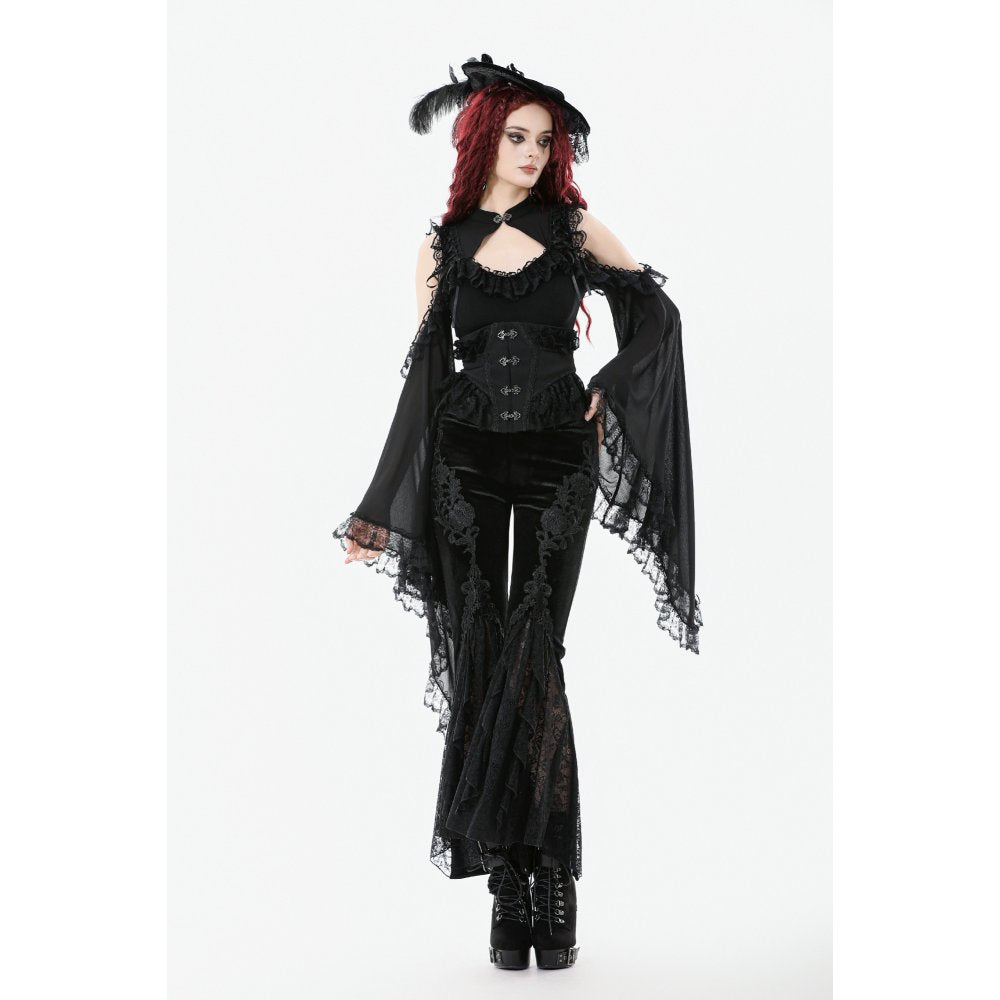 Dark in Love Erzebeth Black Velvet Lace Flare Trousers – Gothic Style