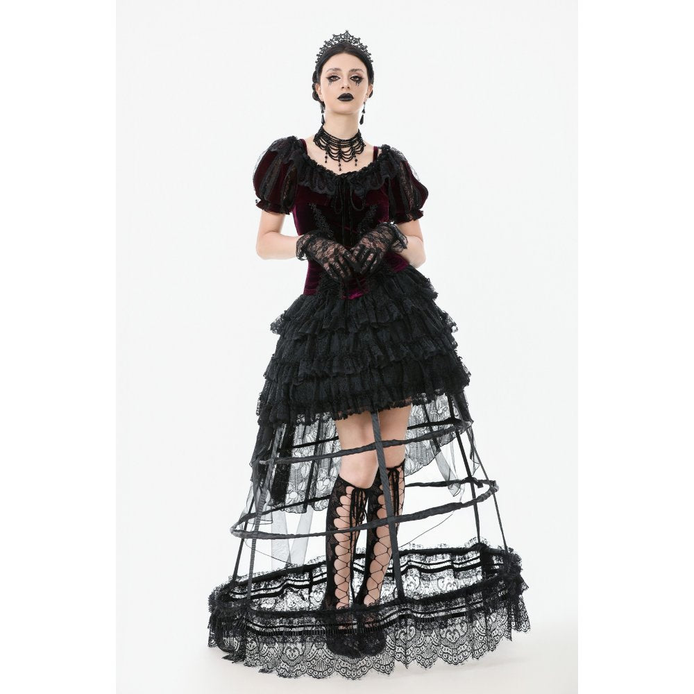 Dark in Love Isolde Velvet & Lace Puff Sleeve Bolero – Wine Red