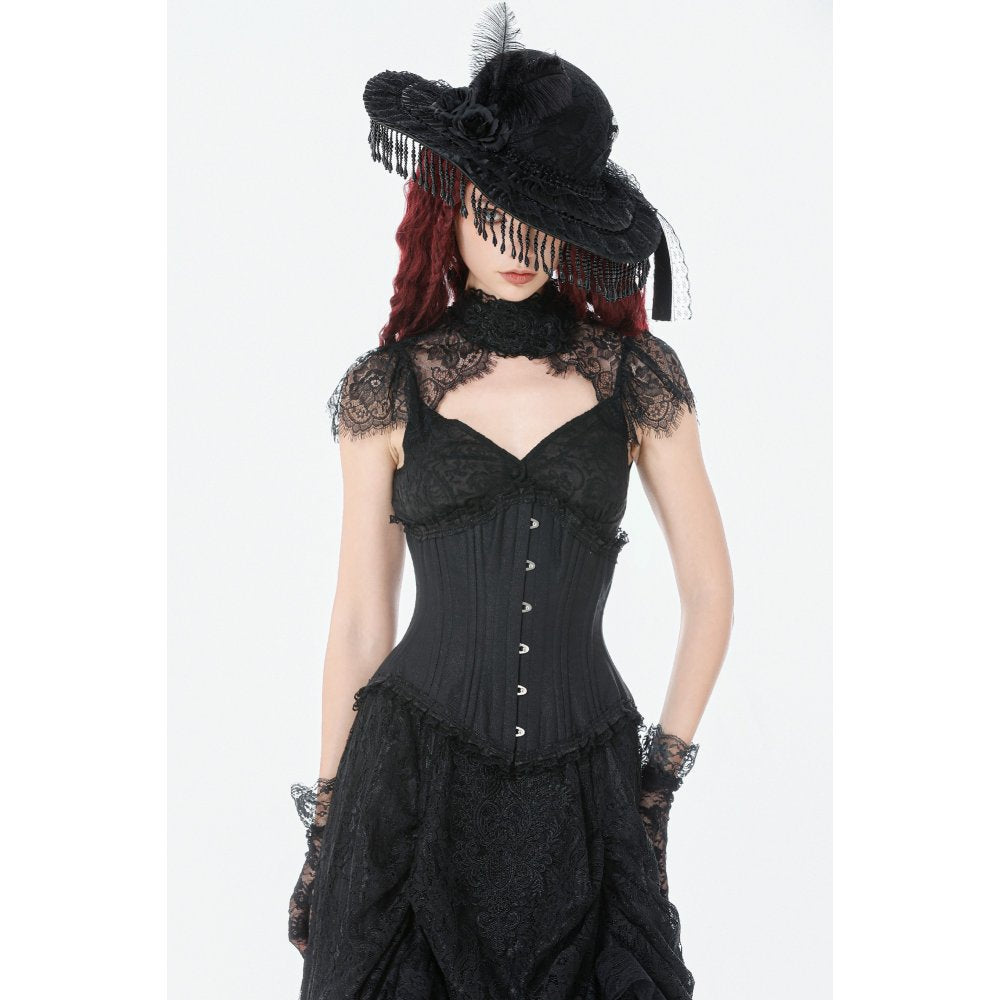 Dark in Love Talia Gothic Longline Metal Boned Corset | Black Polyester