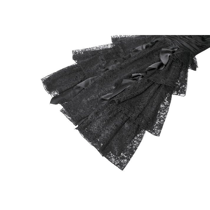 Dark in Love Black Gothic Satin and Lace Tiered Corset Dress