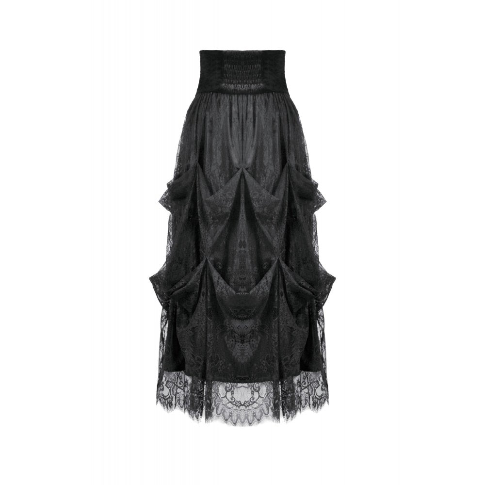 Dark in Love Gloriana Gothic Black Tulle and Lace Draped Maxi Skirt