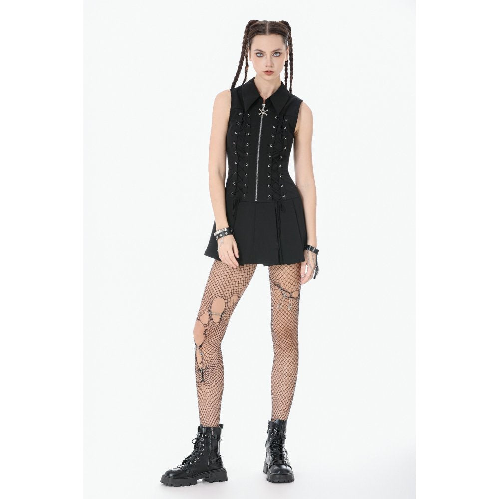 Dark in Love Valeria Gothic Corset Dress – Black Pleated Mini Dress