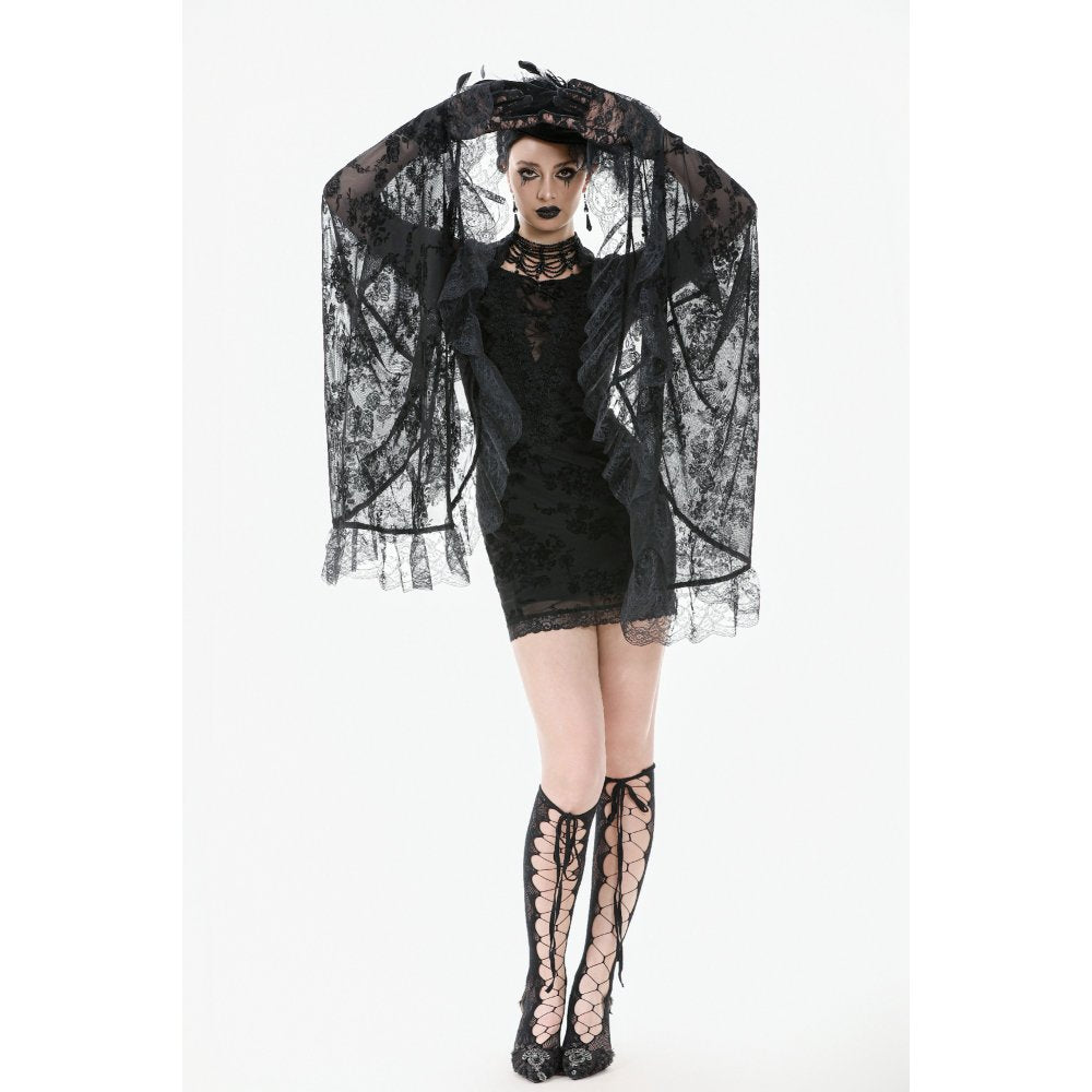 Dark In Love Minerva Black Lace Dress – Gothic Bell Sleeve Mini Dress