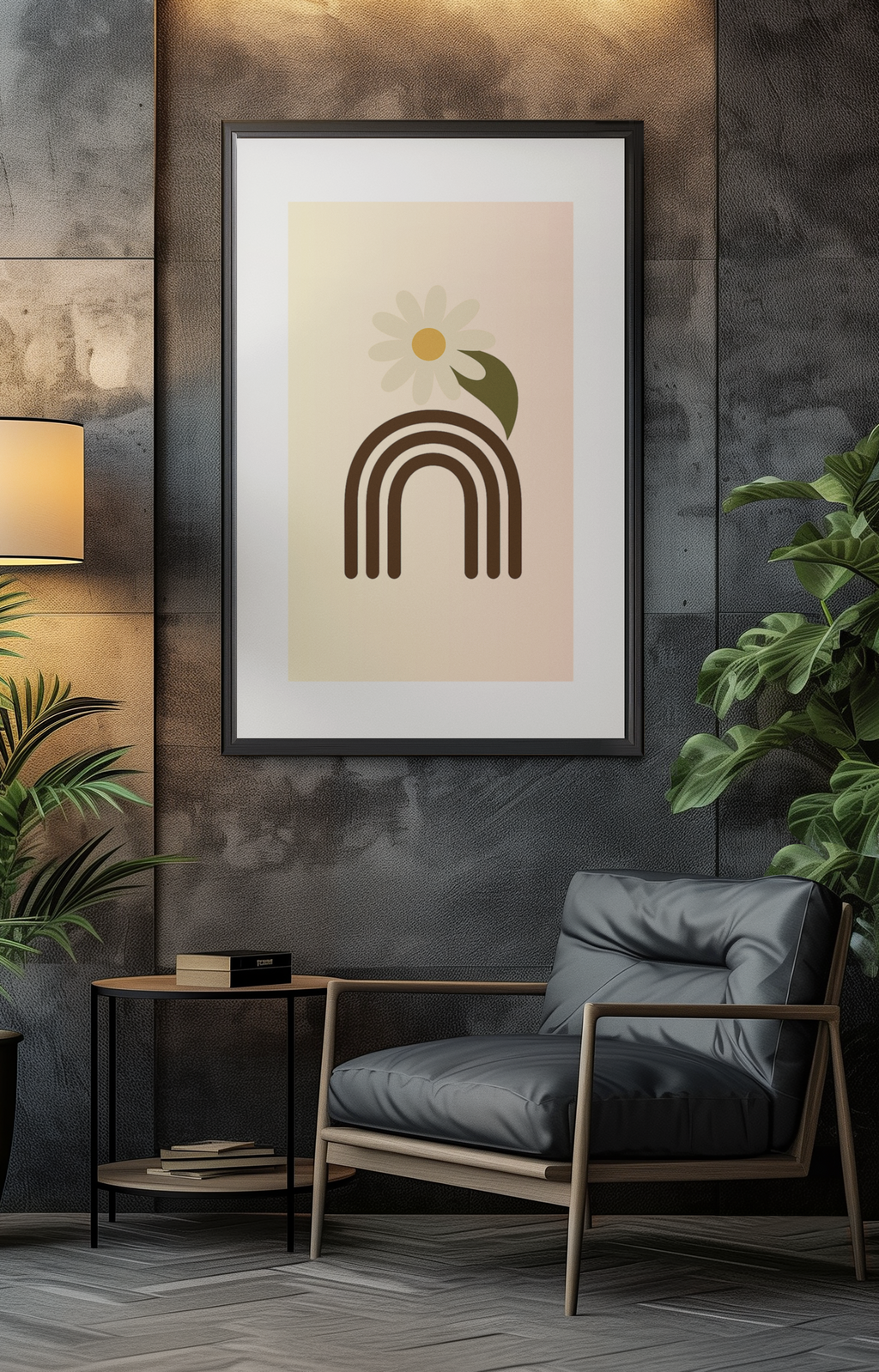 Minimalist Floral Print - Abstract Daisy Poster - Earthy Brown Boho Wall Art