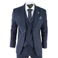 AK-13 - Men's Tweed 3 Piece Suit Blue Check 1920s Gatsby Blinders
