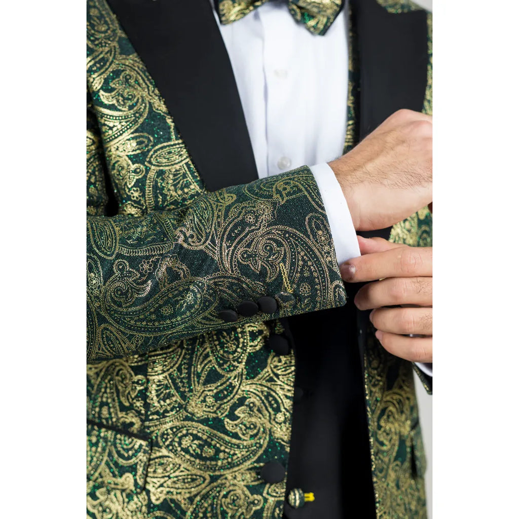AK-28 - Men's 3 Piece Green Paisley Wedding Suit