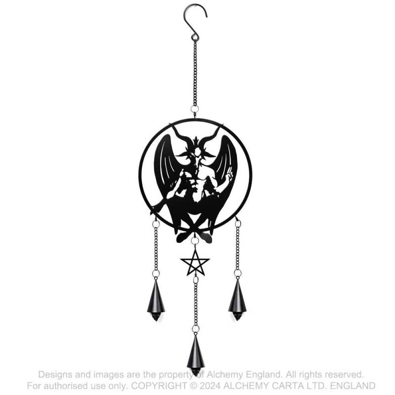 Alchemy Gothic Baphomet Wind Chime – Black Steel Hanging Decoration