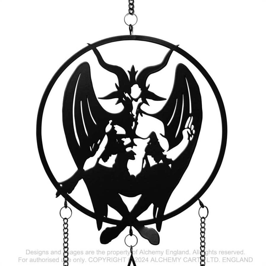 Alchemy Gothic Baphomet Wind Chime – Black Steel Hanging Decoration