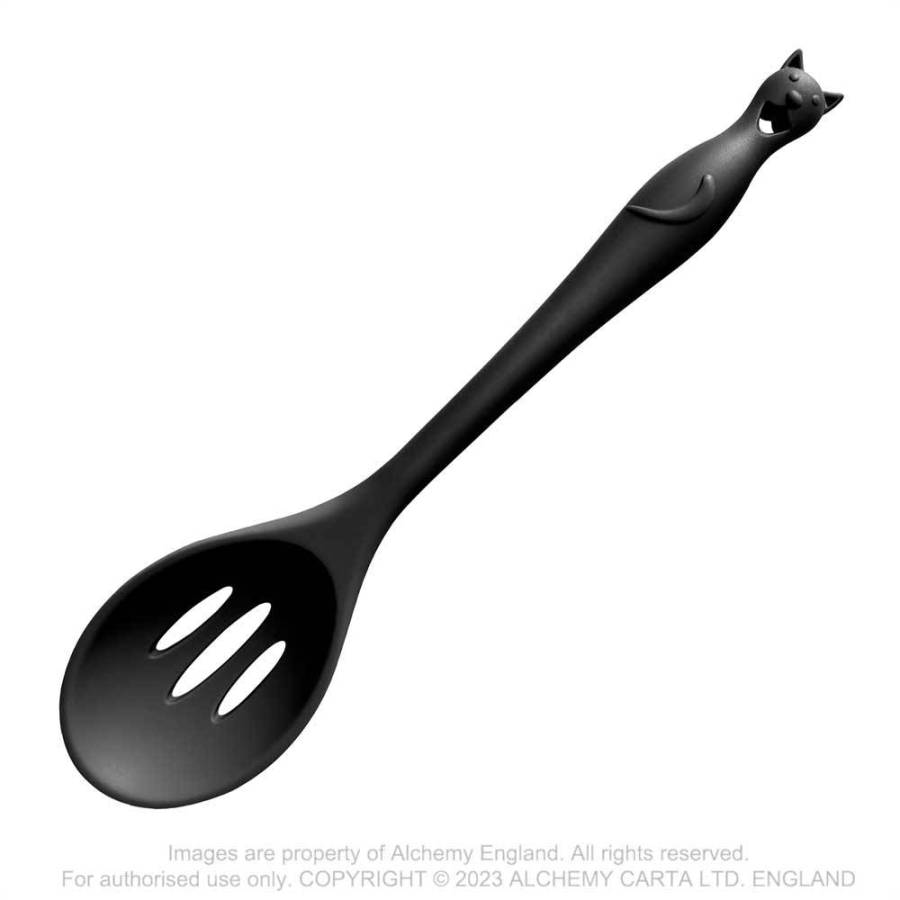 Alchemy Gothic Black Cat Slotted Spoon – Heat Resistant Silicone Utensil