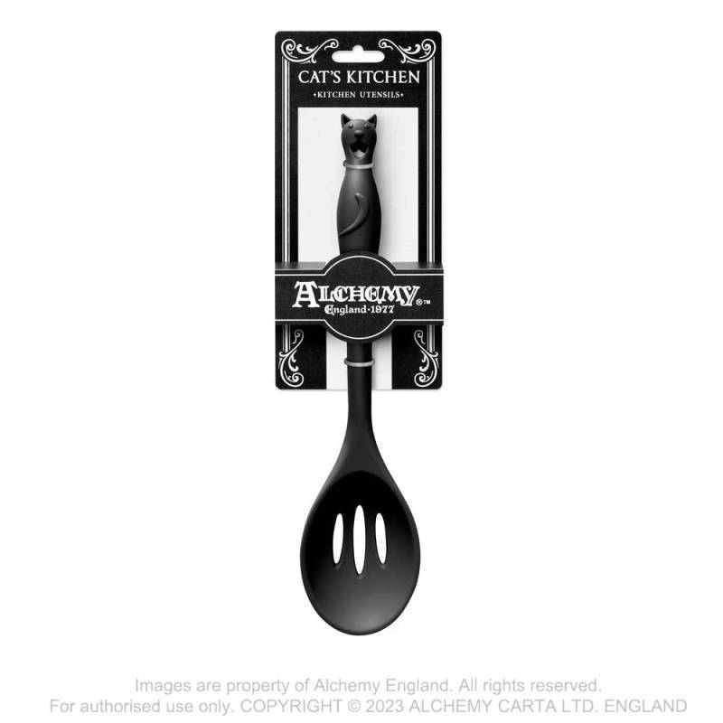 Alchemy Gothic Black Cat Slotted Spoon – Heat Resistant Silicone Utensil