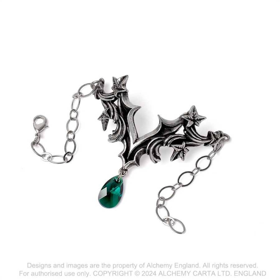 Alchemy Gothic Churchyard Bracelet – Ivy Leaf Pewter & Green Crystal